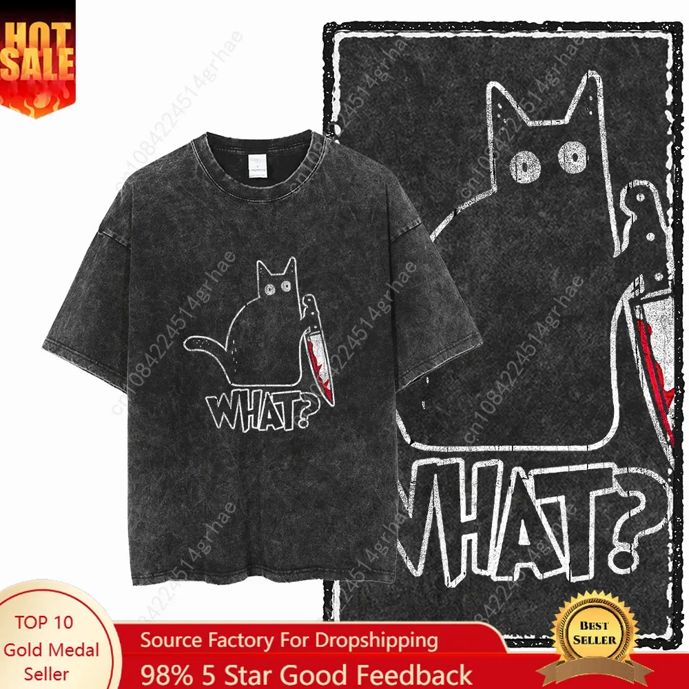 COOLMIND DB cat Printed Cotton Acid Washed Exclusive Graphic Unisex T Shirt Cool Streetwear Men Tshirts Big Size Tee for men