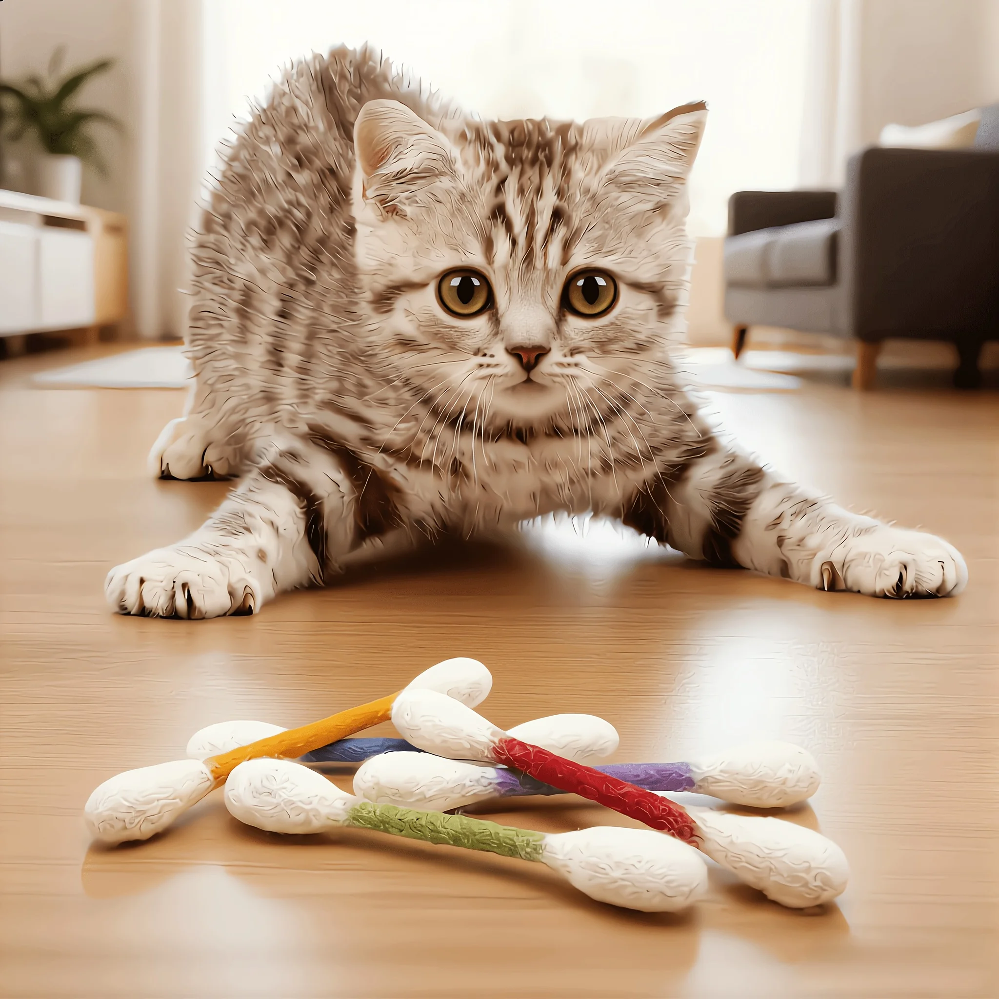 Varas extra-grandes do cotonete do gato de 6 pces, brinquedo interativo de grandes dimensões do gato, aliviam o tédio, vara durável do teaser do animal de estimação resistente à mastigação