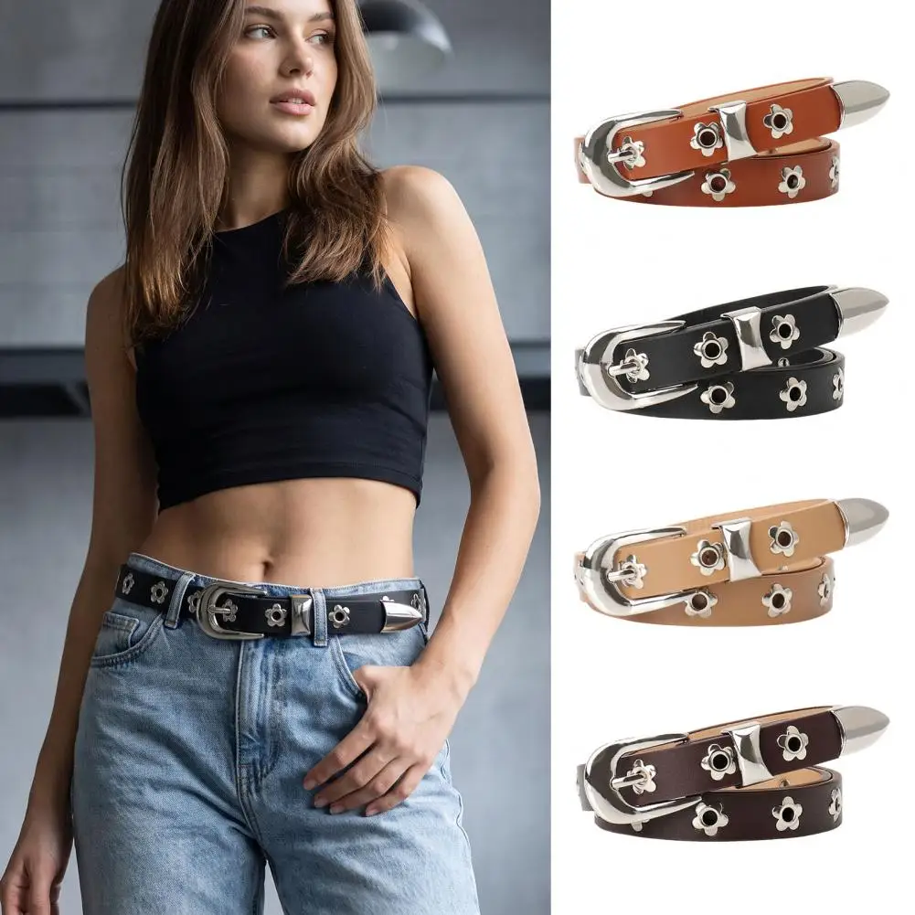 105cm Vintage Grommet Belt for Women, Faux Leather Punk Waist Belt,Stylish Daily Edgy Jean Accessory for Casual Outfits