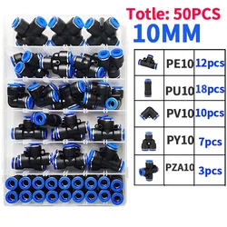 Boxed 50 PCs PU-10/PE-10/PZA-10/PY-10/PV-10/PG-10 Pneumatic Fitting Kit 10mm Outer Diameter of the Hose Pipe Tube Air Connectors