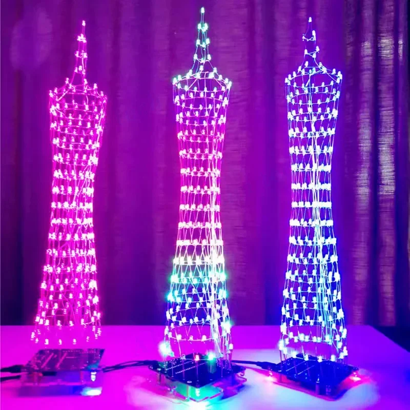 diy electronic soldering kit LED colorful Canton Tower Light 16*16 Electronics practical training soldering