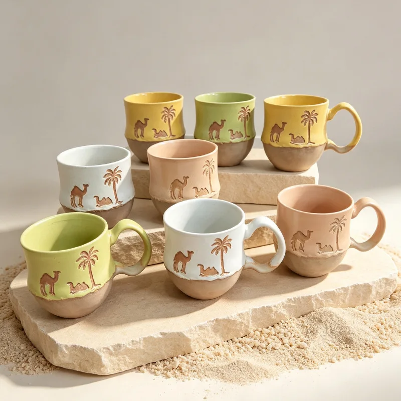 Tasse à café en céramique à haute valeur esthétique, mug gaufré, tasse à thé Dongfeng simplifiée, tasse de petit-déjeuner pour hôtel et gîte