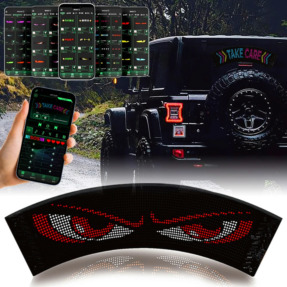 

Car LED Fan Shape Pixel Panel Devil Eye Light APP Remote Control Soft FoldableGraffiti Scrolling For Signboard Windshield Screen