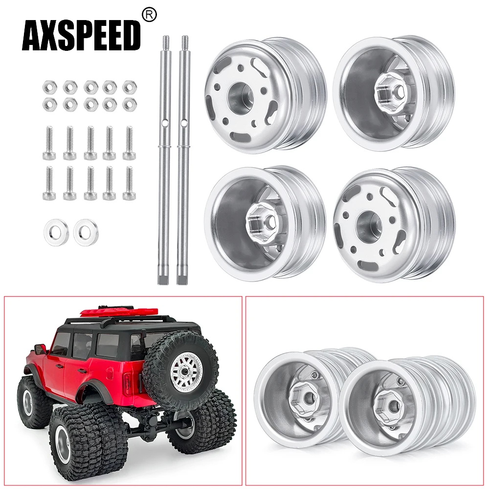 AXSPEED 4Pcs 1.0'' Metal Beadlock Front/Rear Wheel Rims & CVD for Axial SCX24 Deadbolt Gladiator Bronco Wrangler C10 1/24 RC Car