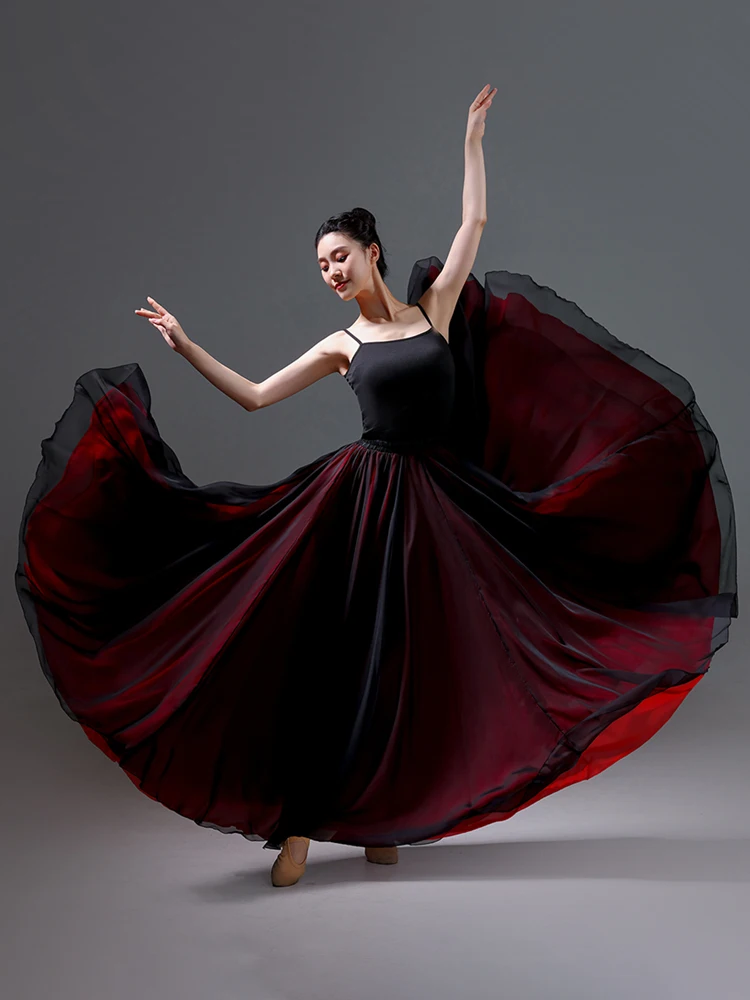 Double Layer Chiffon Dance Skirt for Modern And Ethnic Performances Practice Half Skirt Large Swinging Skirts Women's Fashion