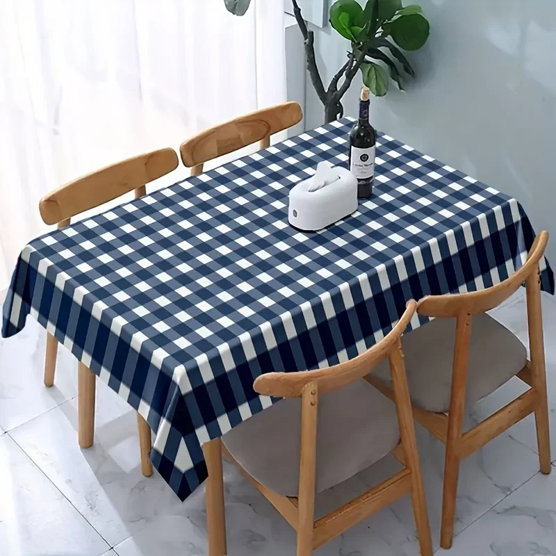 One piece of classic blue and white checkered tablecloth - high-quality polyester rectangular table covering.PMJ