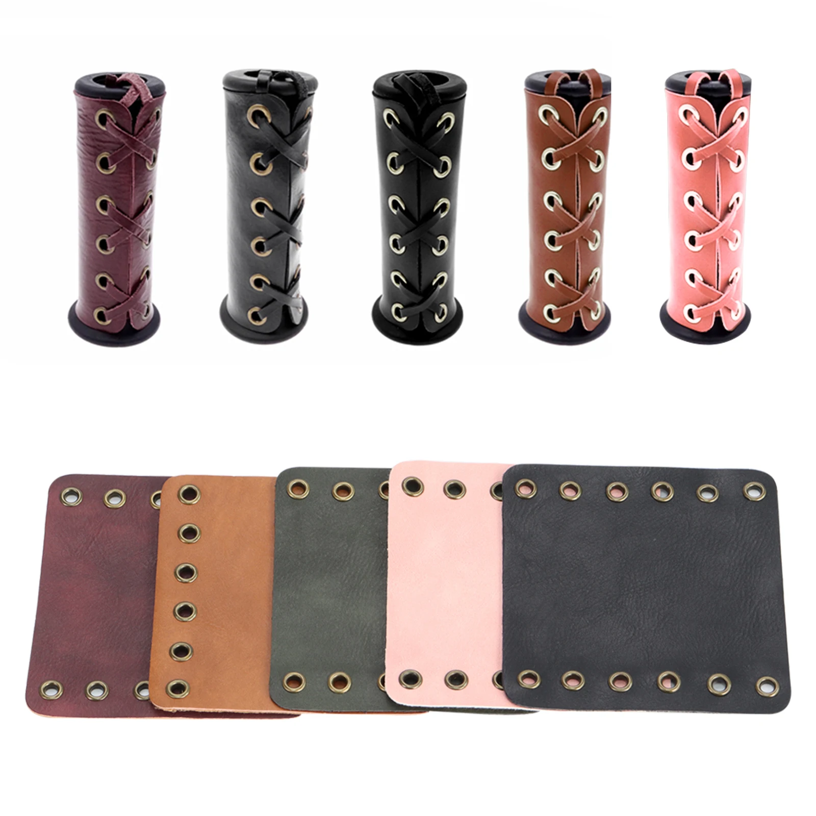 Heavy Duty Motorcycle Handle Grips PU Leather Cover Handlebar Throttle Covers Wraps for Harley Honda Indian Pitbike Universal