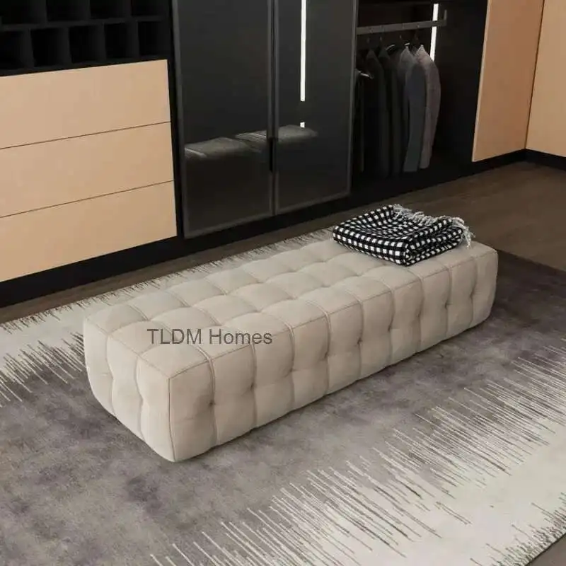 

Italian Velvet Ottomans Bedroom Light Luxury Stool Sofa LivingRoom Cloakroom Shoe Changing Stool Hallway Bed End Ottoman r