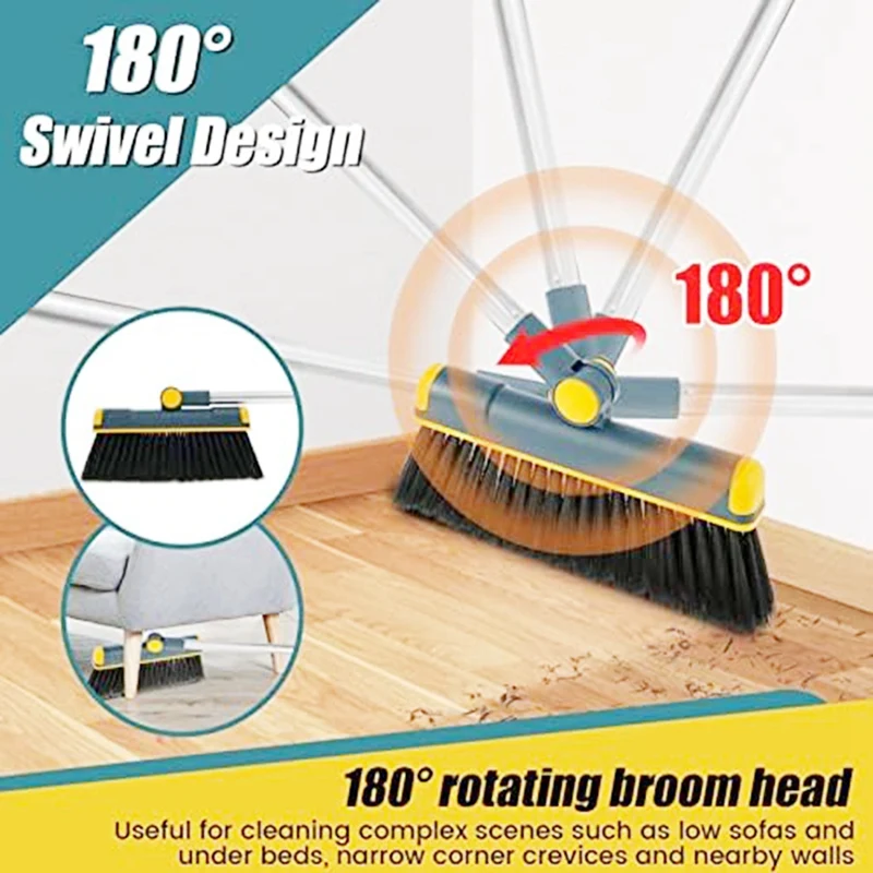 180-Degree Rotating Broom And Collector Game Broom Folding Dustpan Set Blue With Long Adjustable Ergonomic Cleaning Kit