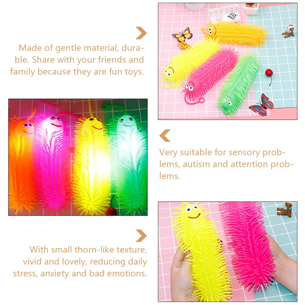 2 Pcs Vent Hairball Toy Novelty Squeeze Toys Caterpillar Caterpillars Stretchy Soft Rubber Kids Child