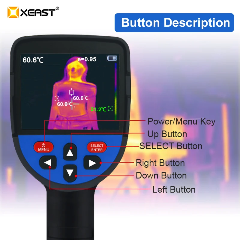 Termocamera XEAST serie XE-26 termocamera a infrarossi portatile con schermo a colori da 2.4 pollici con umidità ambientale