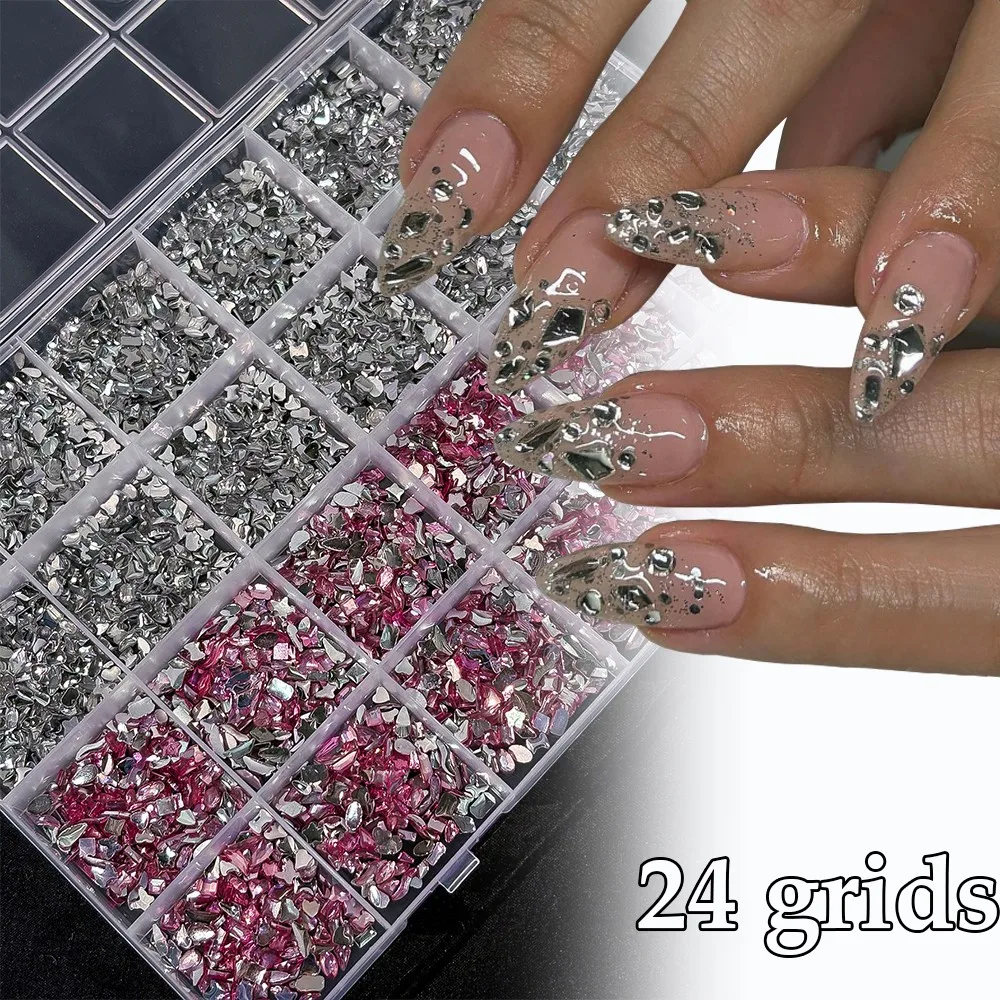 Strass pour ongles irréguliers, mélange rose clair, 24 grilles, papillon, lune, étoile, rectangulaire, diamant, grande capacité, décoration de manucure