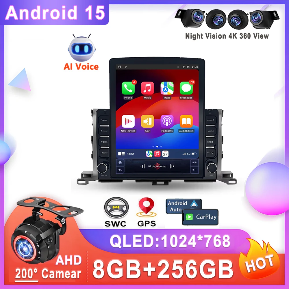 

Android 15 Auto Radio For Toyota Highlander 3 XU50 2013 - 2018 Multimedia Player Stereo Head Unit Navigation No 2din DVD GPS BT