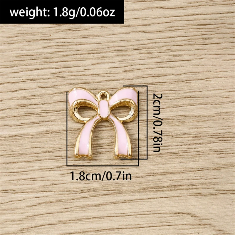 Tusember 10Pcs 18*20mm Gold Color Enamel Pink Bow Bowknot Charms For Earring Bracelet Necklace DIY Jewelry Making Handmade Craft