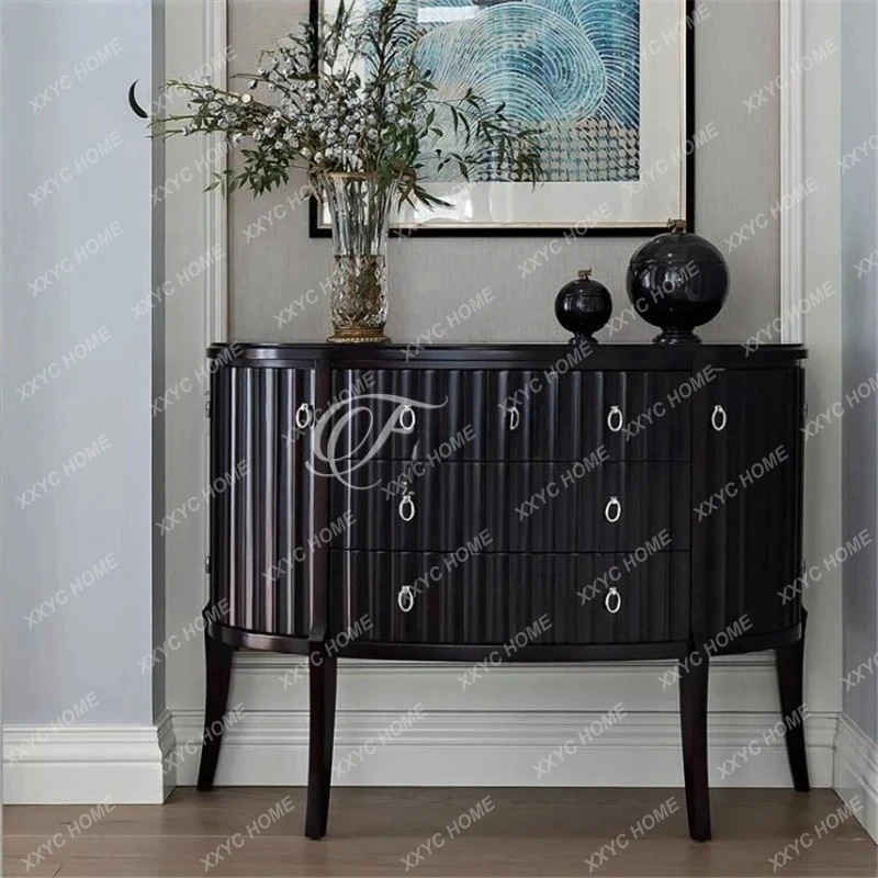 Hh2cc light luxury entrance cabinet Neoclassical solid wood foyer cabinet