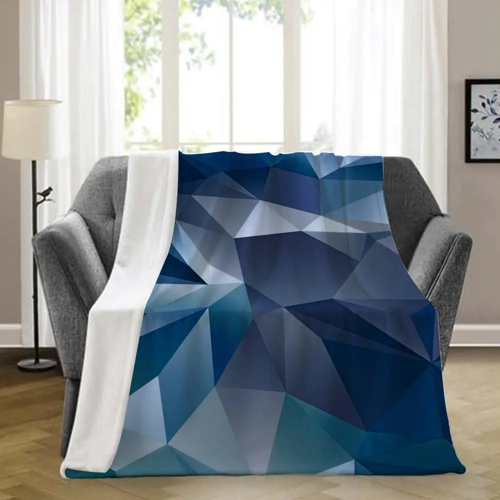Dark Blue Low Poly Geometric Throw Blanket, Modern Abstract Triangle Diamond Cut Pattern Soft Cozy Blanket Throw Blanket Aesthet