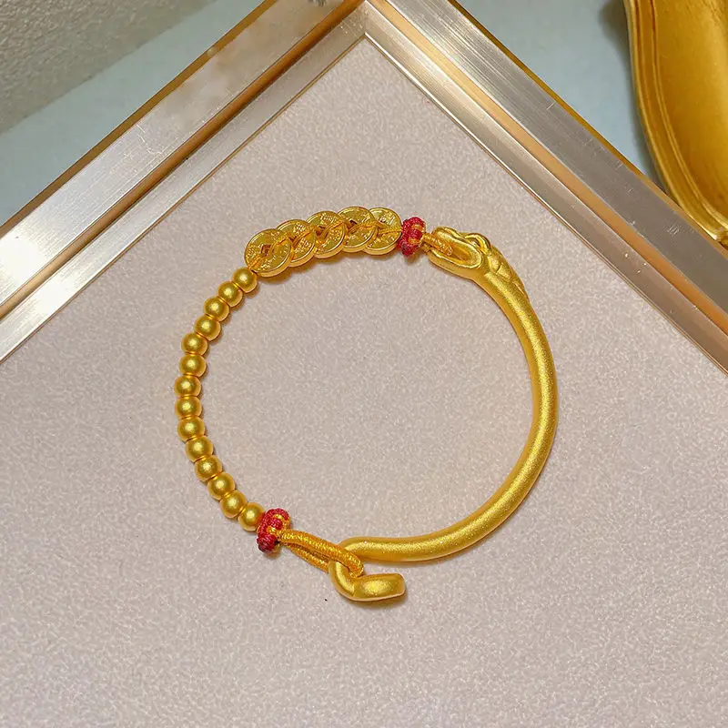 

Gold Plated Five Emperor Coin Snake Bracelet Women's New Vintage Fashion Personality Design Fortune Year Lucky Feng Shui Jewelry