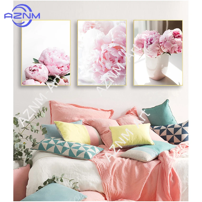 Wall Art Picture For Living Room Home Decoration Canvas Painting Nordic Decor Elegant Peony Flower Phrase Poster And Print
