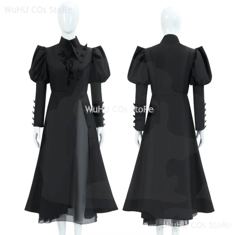 Elphaba Cosplay Witch Cosplay Black Bubble Sleeve Dress Hat Fantasia Costume Disguise For Women Adult Halloween Carnival Suit