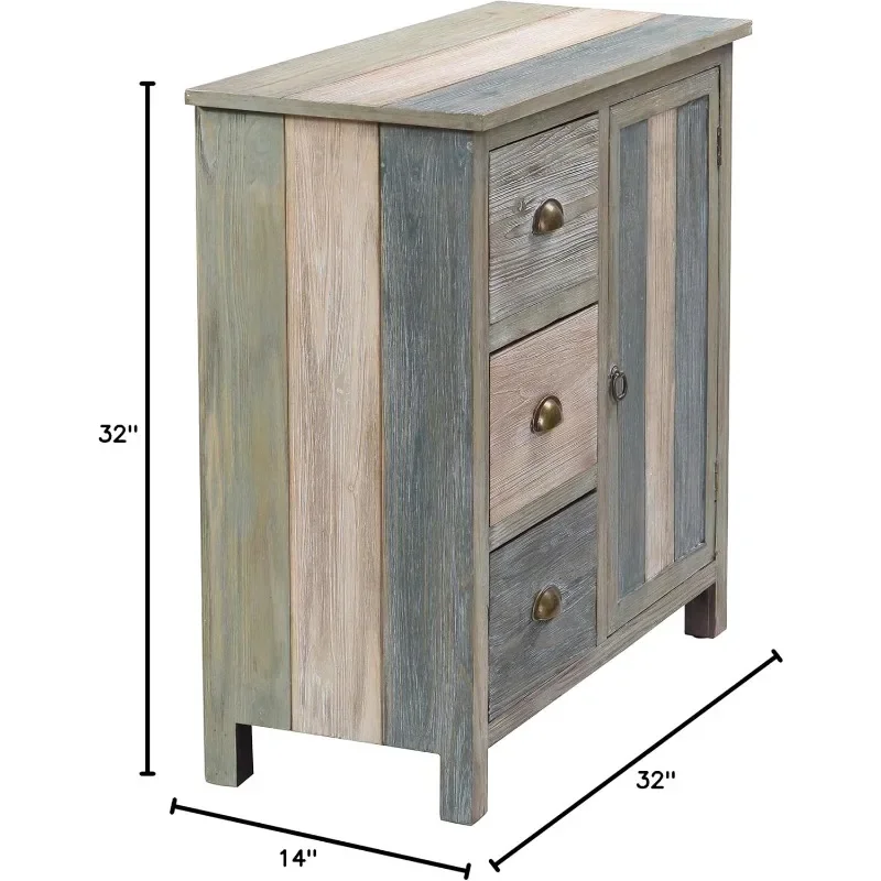 Transitional Sanibel Three Drawers and One Door Cabinet, Blue