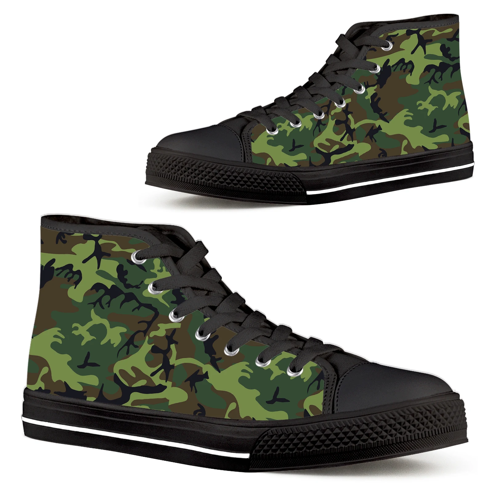 ELVISWORDS Army Green Camouflage Men's Sports Shoes Gray Camouflage Cat Print Men's Shoes Sports Shoes Comfortable Canvas Shoes