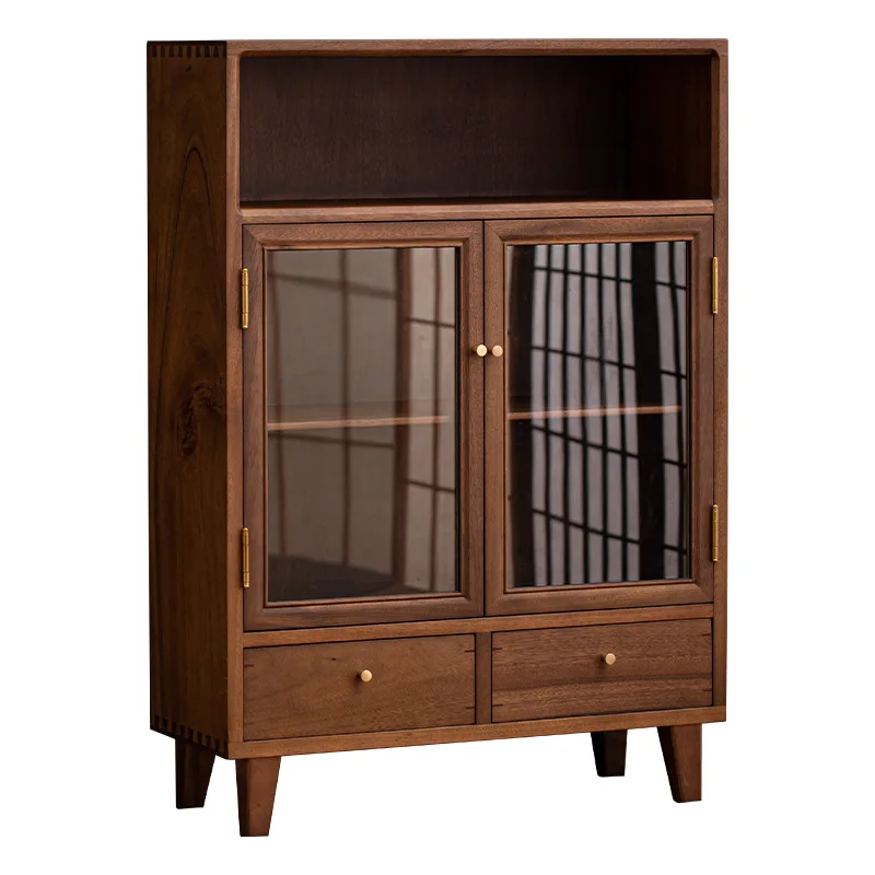 Walnut storage cabinet New Chinese home retro tea set cabinet Display cabinet Living room tea room Solid wood Bogu rack