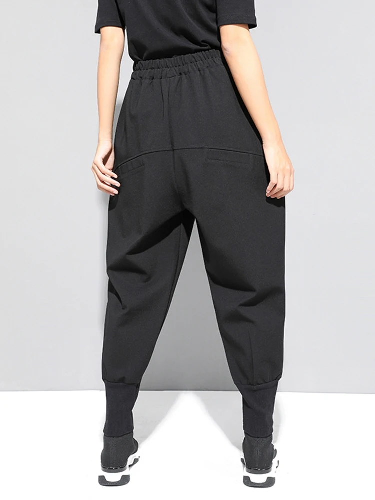 [EAM] High Elastic Waist Black Zipper Split Long Harem Trousers New Loose Fit Pants Women Fashion Tide Spring Autumn 2024 1M645