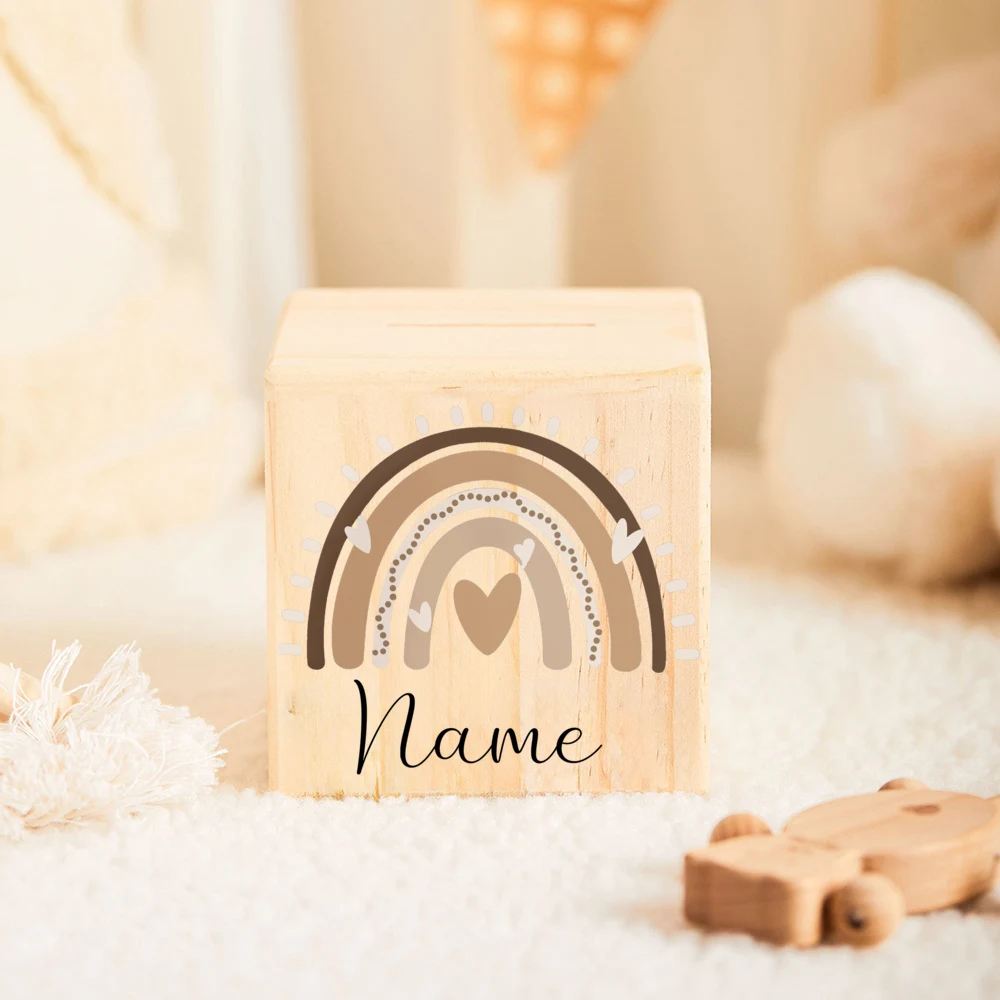 Personalized Baby Money Box Kids Rainbow Money Box with Name Baby Gift for Birth Customized Piggy Bank Baptism Gifts