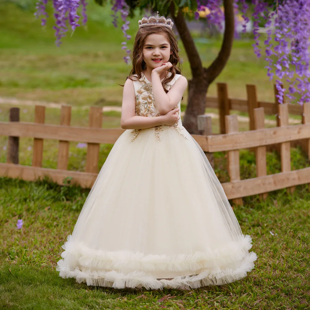 

Flower Girl Dresses Decal Fluffy Bow First Communion Birthday Wedding Ball Formal Wear Events Children's Clothing Perform