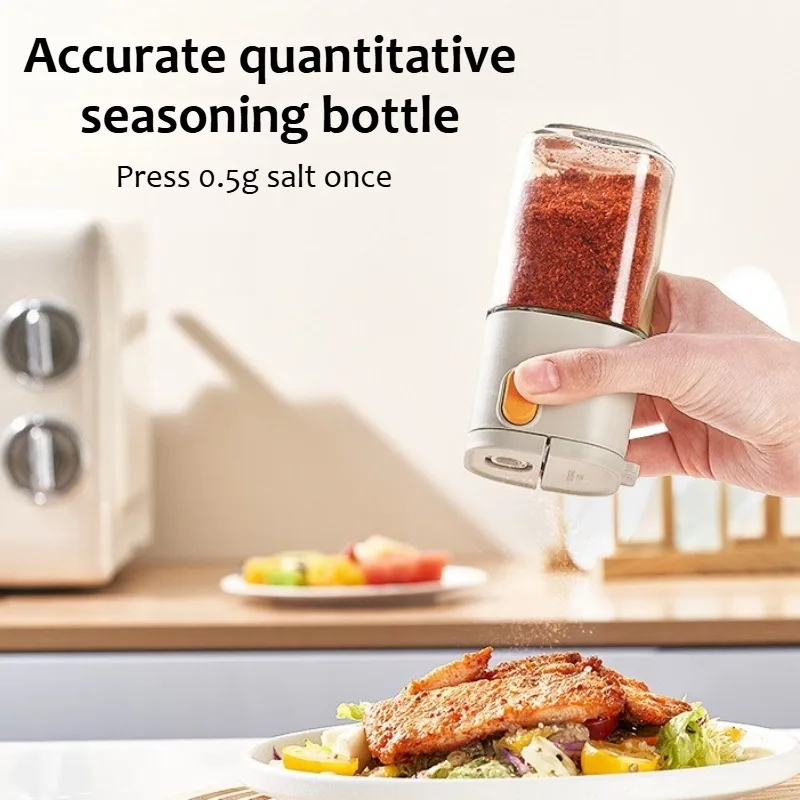 2pcs Household quantitative salt bottle, double-port metering, salt control, seasoning jar, kitchen press glass jar