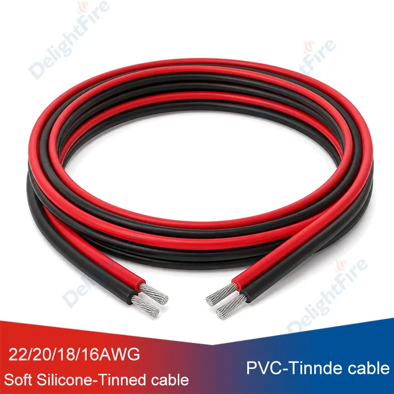 2PIN Silicone Extension Cable Red Black 22AWG 20AWG 18AWG 16AWG PVC Tinned Copper Electrical Wires For Solar Panel Speaker