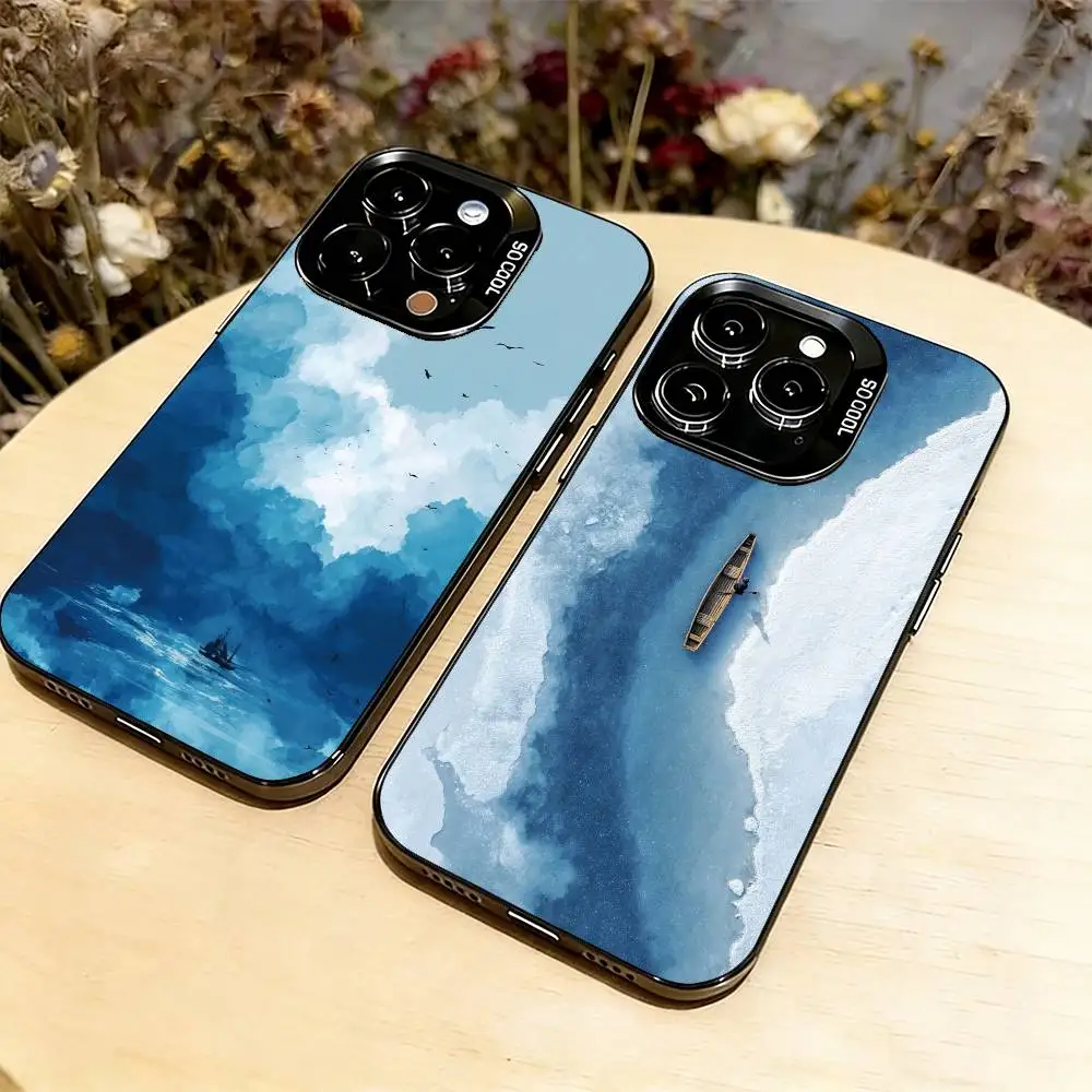 

Sea Phone Case For iPhone 17,16,15,14,13,12,11 Plus,Pro Max,XS,Colored Silver Plated Inside Cover