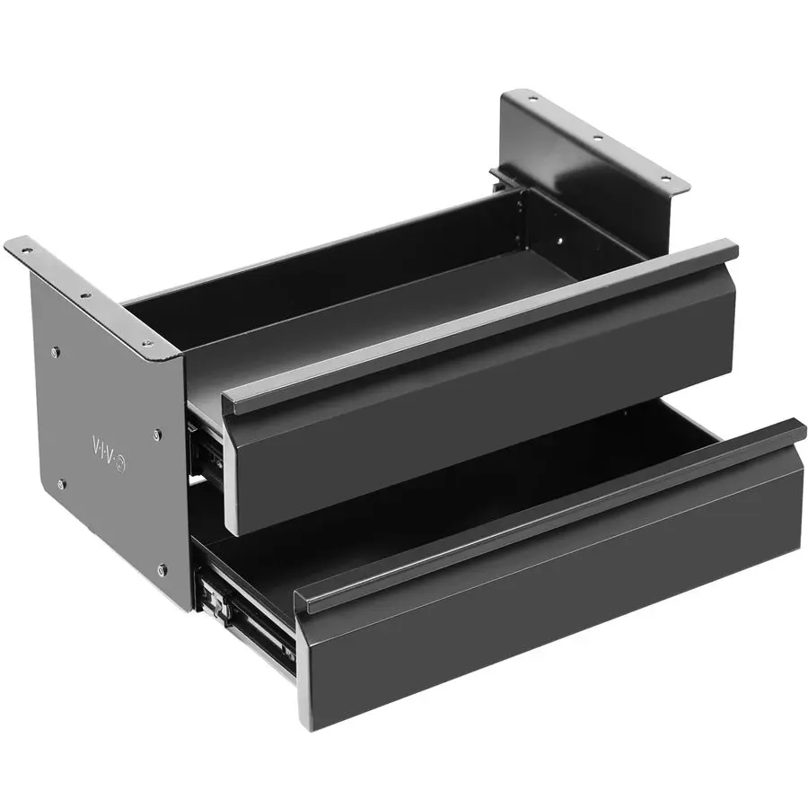 

16 inch Slide Out Dual Tier Desk Drawer, Under Desk 2 Layer Storage, Black, DESKDR02