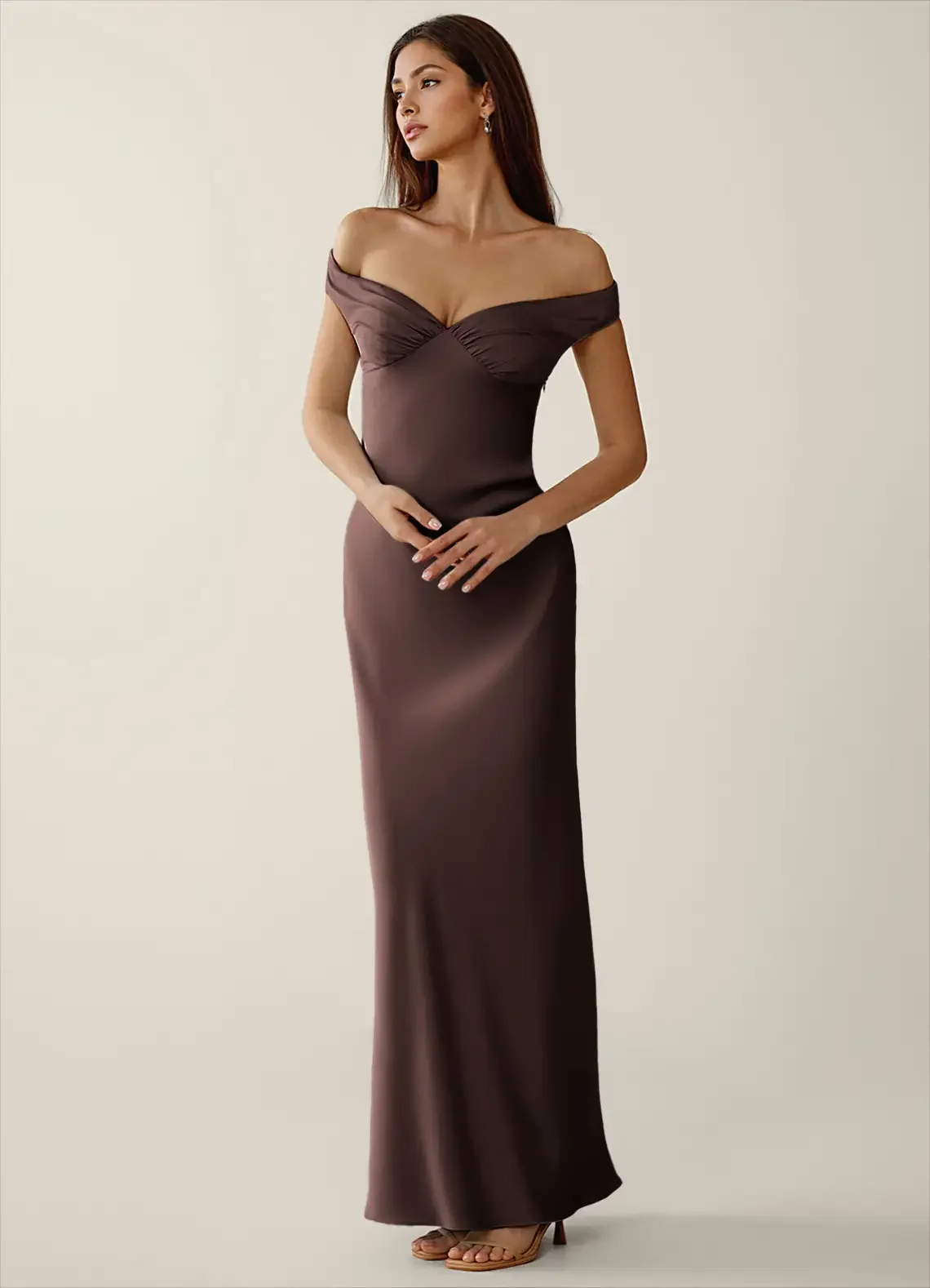 Snvdzo Vestido elegante de sirena para dama de honor, vestido de noche de satén con espalda abierta y hombros descubiertos, para dama de honor, invitada de boda, formal