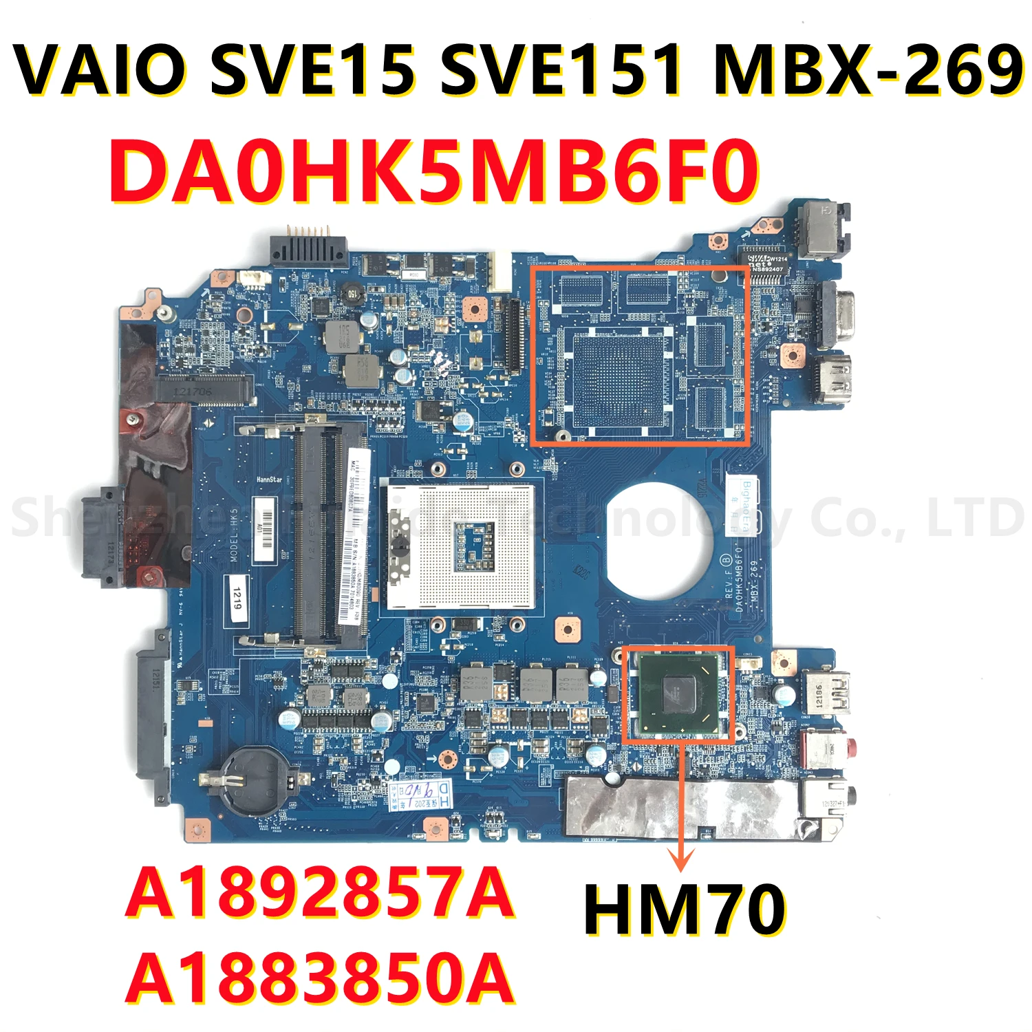 สำหรับ Sony VAIO SVE15 SVE151 DA0HK5MB6F0 MBX-269แล็ปท็อป HM70 A1892857A A1883850A Mainboard 100% ดี