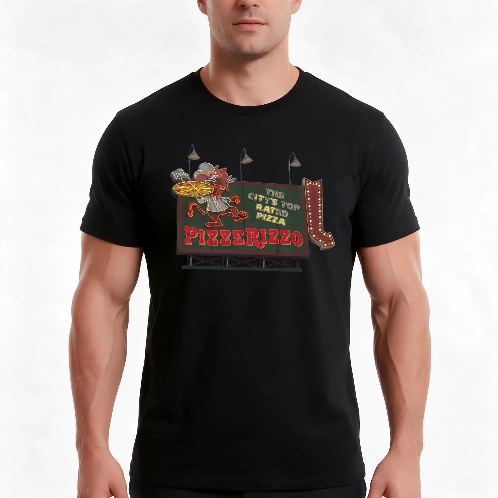 Pizzerizzo - it's rat pizza (scaffolding) T-Shirt, Summer Casual Cotton Tee, Oversized Streetwear Tops, Vintage Graphic Print