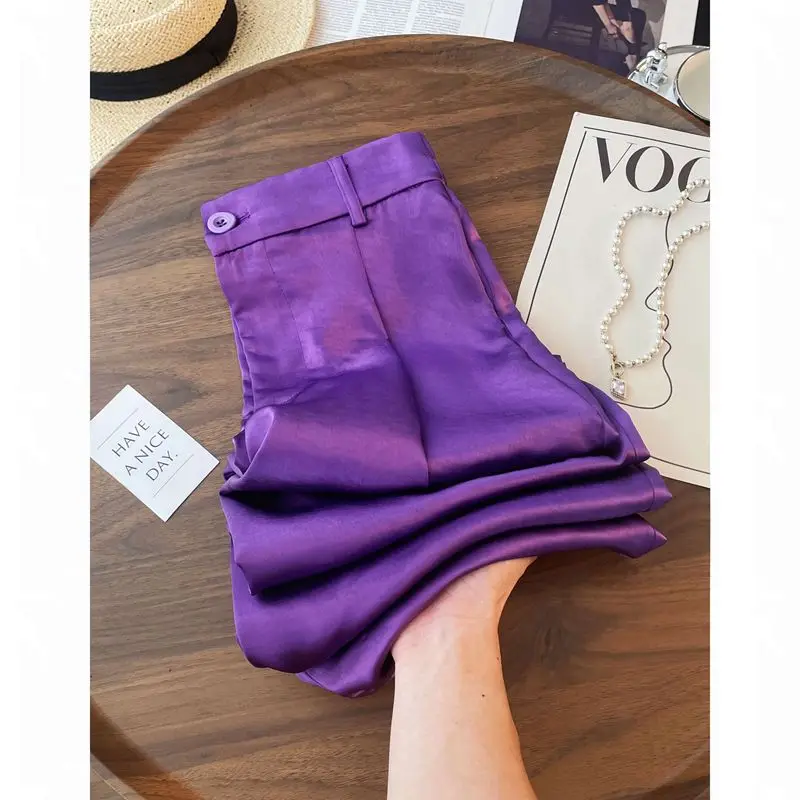 Summer new high waisted slim copper ammonia silk pants purple casual pants for women  clothes  women pants