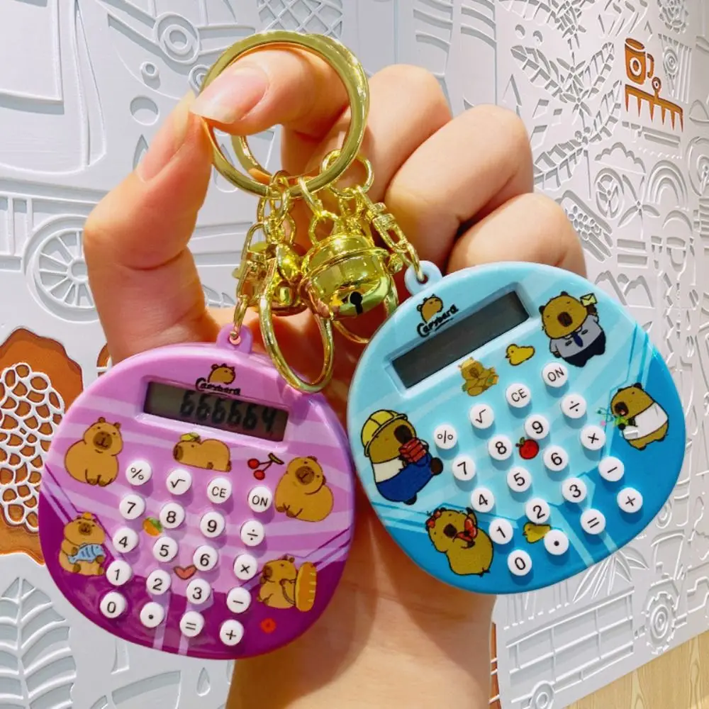 Cartoon Cute Capybara Mini Calculator Back Maze 6 Digits Display Schoolbag Pendant Lightweight with Bell Key Chain