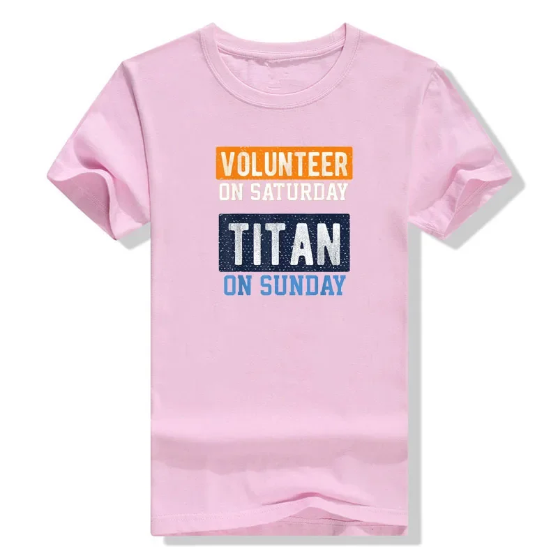 Volunteer on Saturday Titan on Sunday Nashville Football T-Shirt Sayings Quote Letters Printe Graphic Tee Top Life Style Clothes