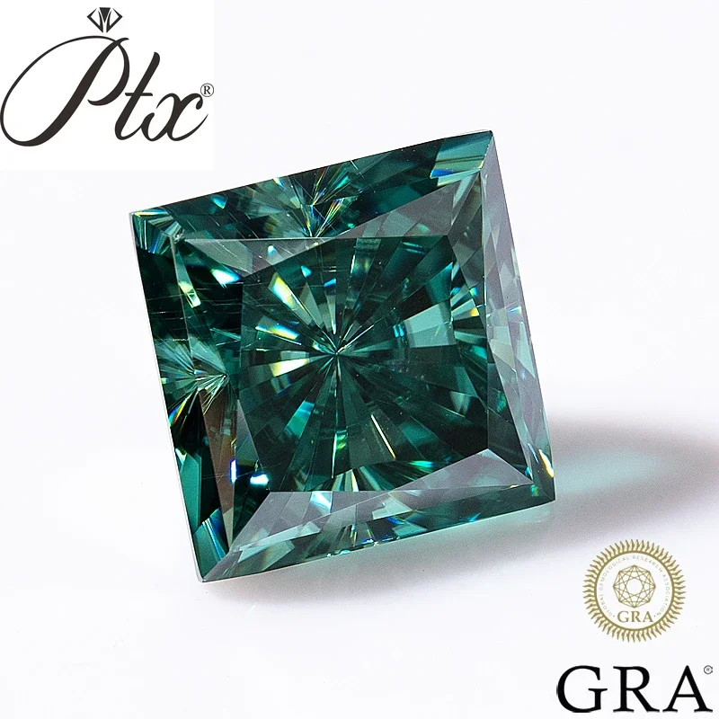 

PTX GRA Loose Gemstones Natural Green Color Crushed Ice Princess Cut Moissanite Diamond VVS1 Clarity Engagement Jewelry Making