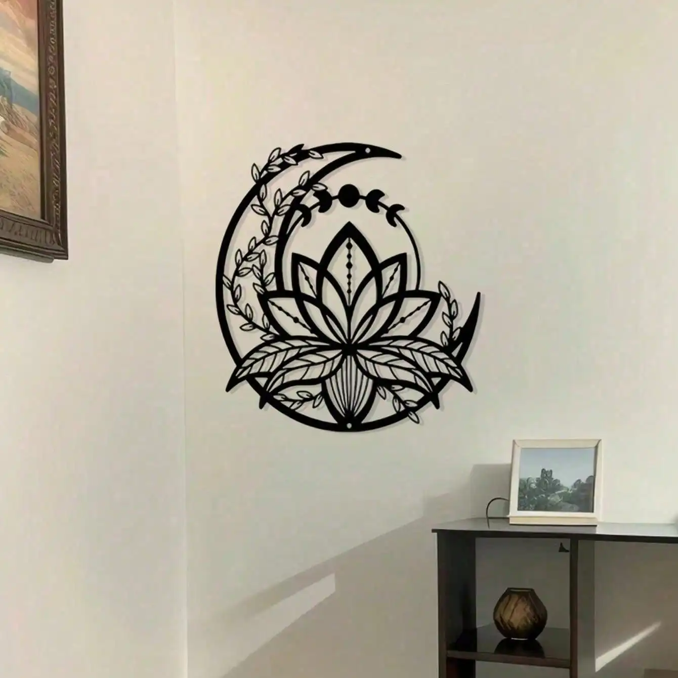 5 Petals Lotus Moon Minimalist Metal Wall Art Modern Waterproof Home Living Room Iron Rustproof Hanging Unique Decor Gift