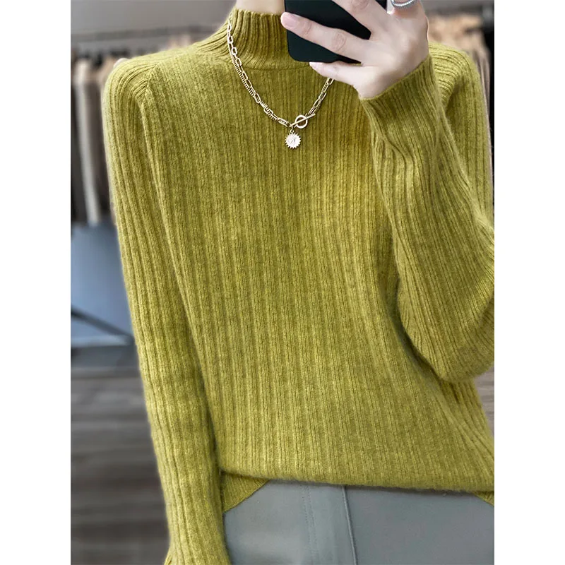 Brand High Elasticity Sweaters 2022 New Arrival Women 100% Wool Knitted Jumpers Pullovers Female Long Sleeve Standard Knitwear