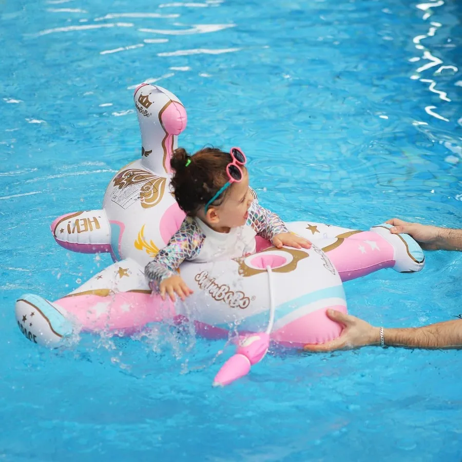 Flotador de piscina para niños pequeños, coche inflable, flotador de natación para bebés con dosel solar ajustable y asiento de seguridad, juguetes de piscina para mayores de 3 años