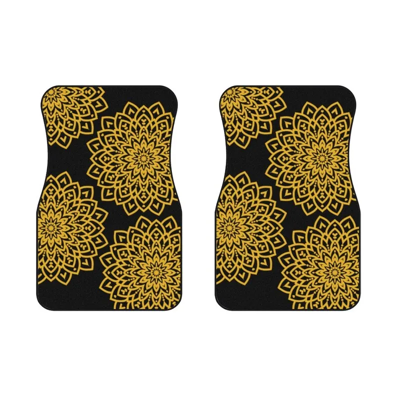 Car Floor Mats Mandala Lotus Flower Black and Gold Car Mats Steampunk Boho Goth Car Accessories Pattern Truck