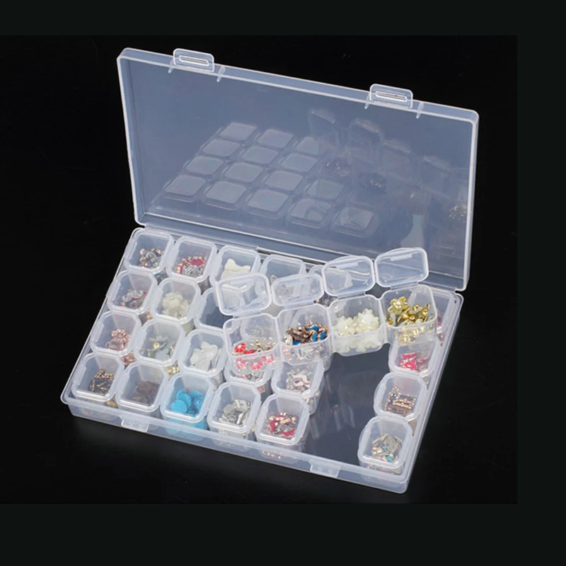 1PC 28 Grid Compartment Transparent Medicine Organizer Storage Box Plastic Organizador Jewelry Beads Storage Case