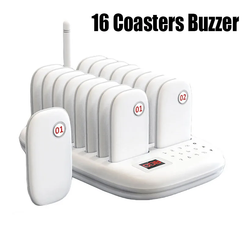 

Restaurant Buzzer Pager Wireless Paging Guest Calling System for Cafe Dessert Shop Church Food Truck / Court 16 Pagers