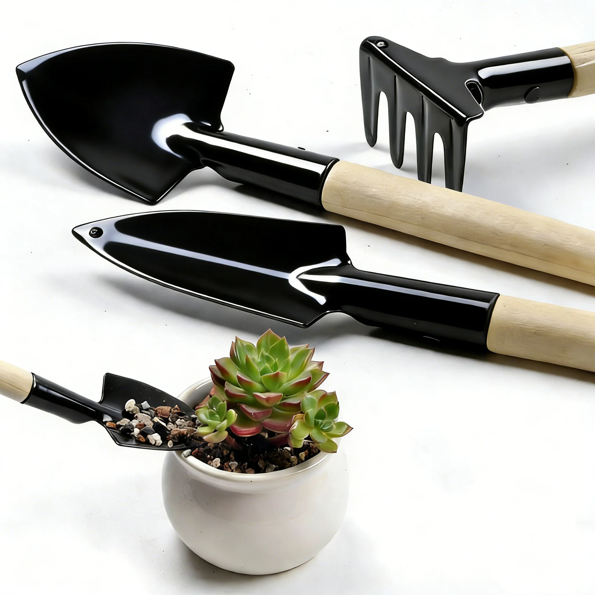 

Practical Household Garden Tools Three-Piece Set, Small Shovel & Harrow for Indoor Plant Care, Soil Pine and Daily Gardening Tas