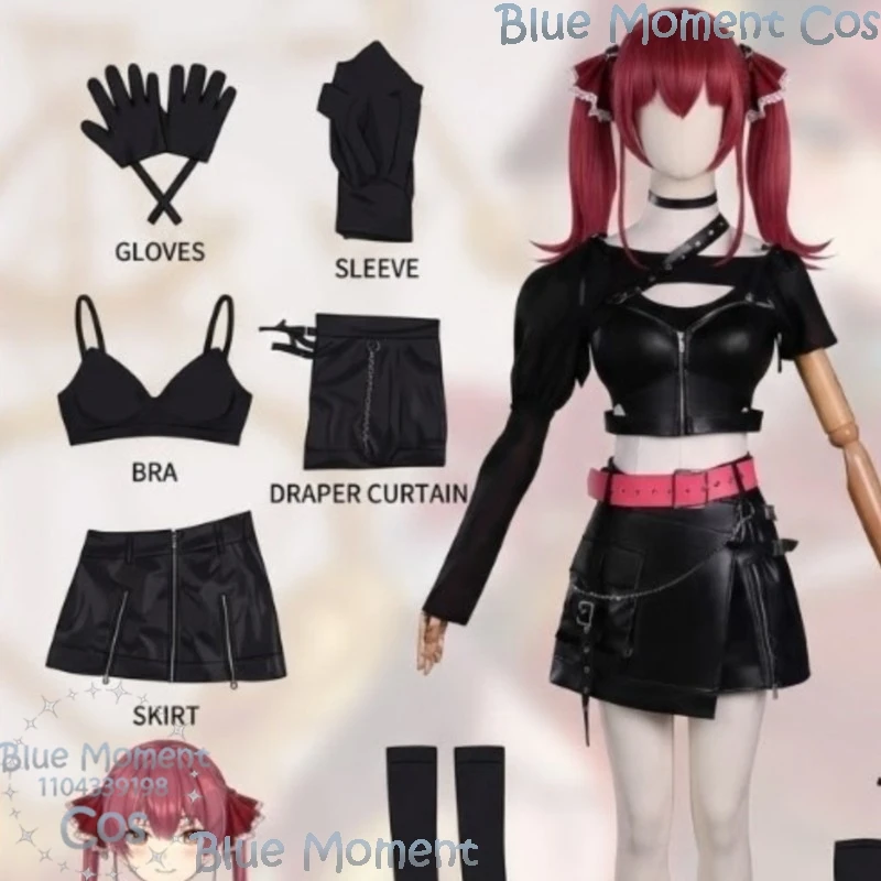 

Hololive Vtuber Cosplay Houshou Marine Handsome Punk Pu Idol Y2K Jirai Kei Dress Twin Ponytails Halloween 코스프레 Navidad Carnaval