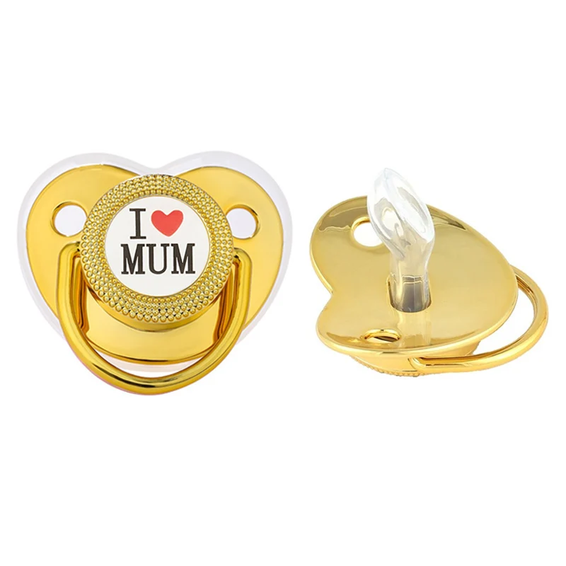 2Pcs Newborn Baby Pacifiers I Love Mum Dad Infant Silicone Dummy No Diamonds Weave Baby Shower Gift Toddler Soother for Boy Girl