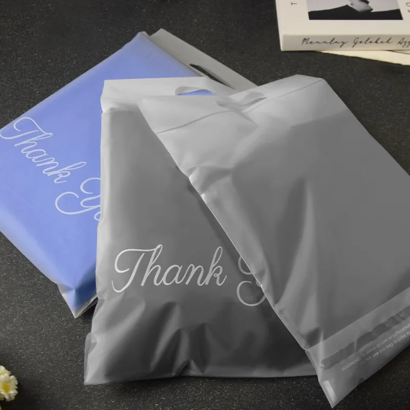 10x13inch Courier Bags with Handle Transparent Plastic Express Bag Thank you Printed Shipping Envelope Portable Package 100Pcs